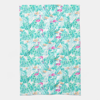 Tropisch Flamingo Palm Leaf Bird of Paradise Towel Theedoek
