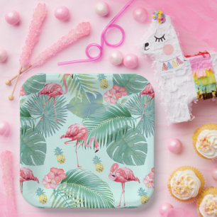 Tropisch Flamingo, Palms, ananassaplpatroon ID926 Papieren Bordje