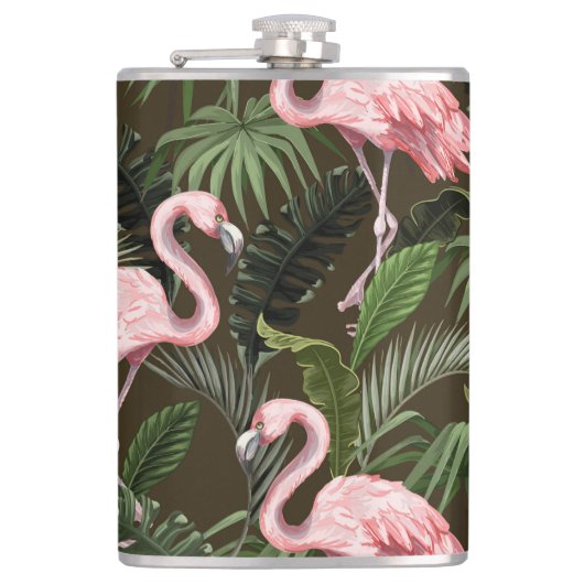 Tropisch Flamingo patroon: bladeren Heupfles (Voorkant)