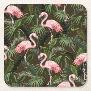 Tropisch Flamingo patroon: bladeren Vierkante Kartonnen Onderzetter