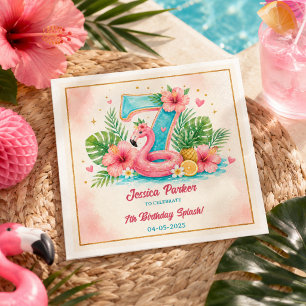 Tropisch Flamingo Pool Party 7e Verjaardag Splash Servet