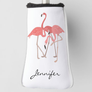 Tropisch Flamingo Trio met aangepast monogram Golfheadcover