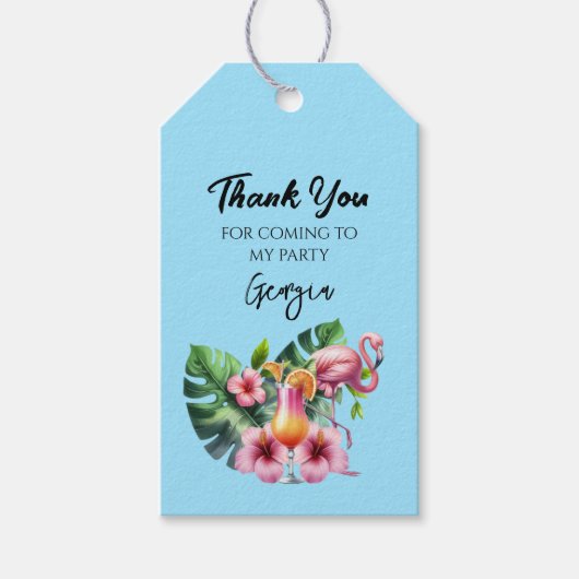Tropisch Flamingo Verjaardagsfeest Cadeaulabel (Voorkant)