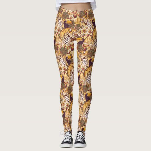 Tropisch flessenpatroon met tijger leggings (Voorkant)