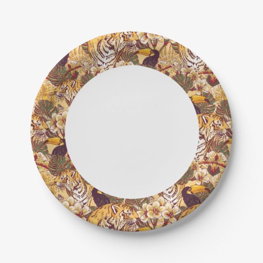 Tropisch flessenpatroon met tijger papieren bordje (Voorkant)