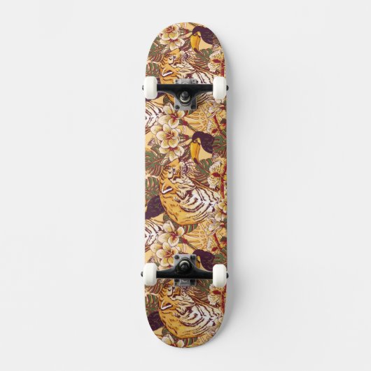 Tropisch flessenpatroon met tijger skateboard (Voorkant)