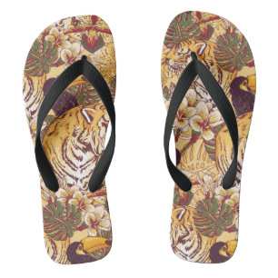 Tropisch flessenpatroon met tijger teenslippers