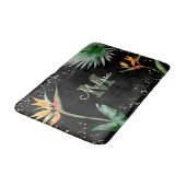 Tropisch Floral Foliage Monogram Script Gold Black Badmat (Gekanteld)