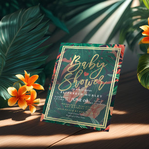 Tropisch Floral Gold Lijst Hawaïaans Baby shower Kaart