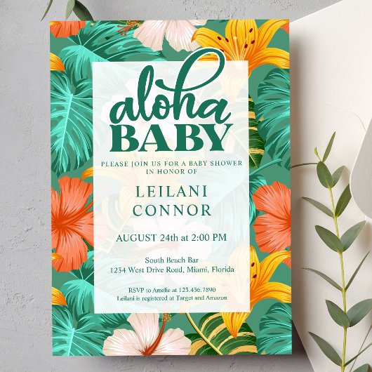Tropisch Floral Hawaiian Aloha Baby shower Kaart