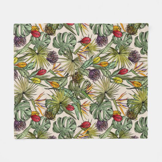 Tropisch Floral Pattern Fleece Deken (Voorkant (Horizontaal))