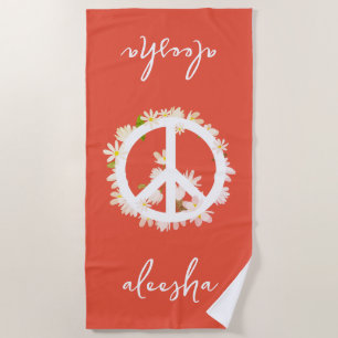 Tropisch Floral Peace Sign Aangepersonaliseerd Sin Strandlaken