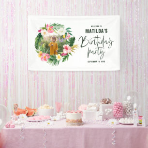 tropisch floreel roze geel flamingo stijlvol spandoek