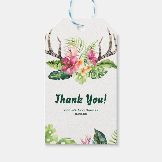 Tropisch Flowers Boho Rustic Antlers Vrijgezellenf Cadeaulabel (Voorkant)