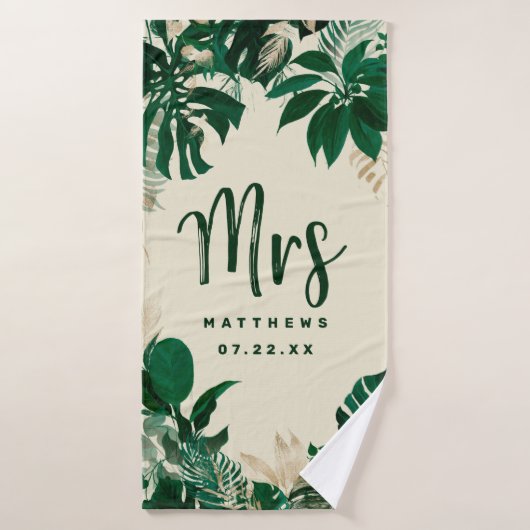 Tropisch Foliage Trendy Groen Bruiloft Mrs Badhanddoek (Badhanddoek)