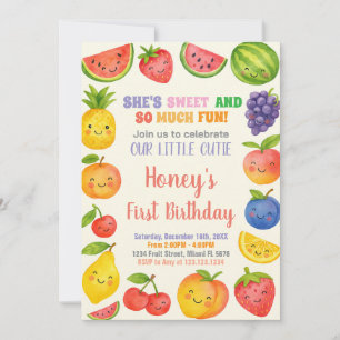 Tropisch fruit 1e verjaardag uitnodiging