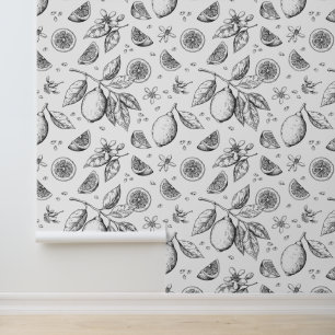 tropisch fruit citroen bloemenpatroon behang