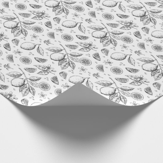 tropisch fruit citroen bloemenpatroon cadeaupapier (Hoek)