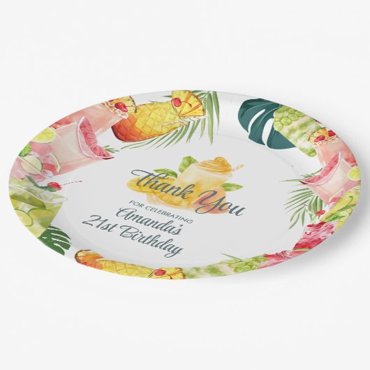 Tropisch fruit Drinken Zwembad Party Volwassen Ver Papieren Bordje (Gekanteld)