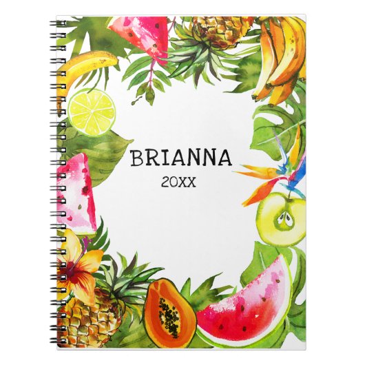 Tropisch fruit en bloemen naam, jaar notitieboek (Voorkant)