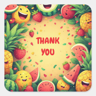 Tropisch Fruit Kader Voor Zomer Verjaardagsfeestje Vierkante Sticker