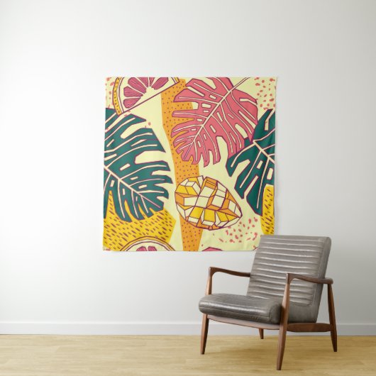 Tropisch fruit: Levendig patroonontwerp Wandkleed (In Situ (horizontaal))