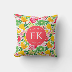 Tropisch Fruit Monogram Waterverf Zomer Patroon Kussen