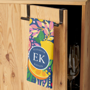 Tropisch Fruit Monogram Waterverf Zomer Patroon Theedoek