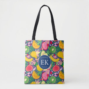 Tropisch Fruit Monogram Waterverf Zomerpatroon Draagtas