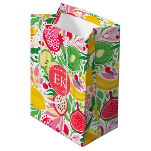 Tropisch fruit Monogram Waterverf Zomerpatroon Medium Cadeauzakje