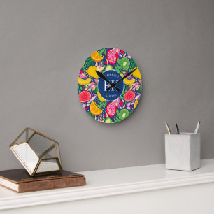 Tropisch fruit Monogram Waterverf Zomerpatroon Ronde Klok