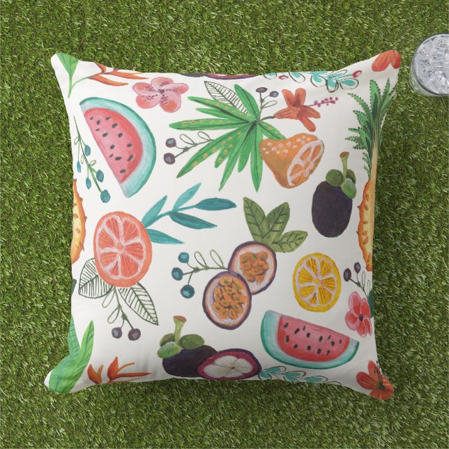 Tropisch fruit multi-kleur tuin all-over print buitenkussen (Gras)