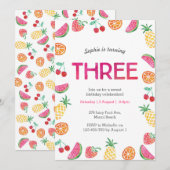 Tropisch fruitig Roze Verjaardag Uitnodiging (Voorkant / Achterkant)