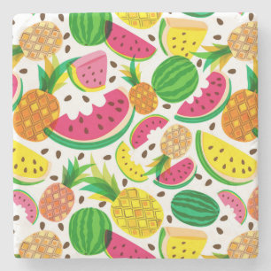 Tropisch fruitpatroon, rood en geel stenen onderzetter