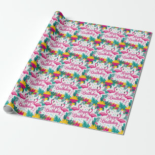 Tropisch Fun Flamingo Verjaardag Ontwerp Cadeaupapier