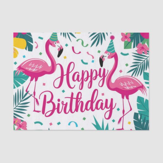 Tropisch Fun Flamingo Verjaardag Ontwerp Tissuepapier (Voorkant)