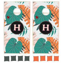 Tropisch gebladerte bruiloft monogram met lievehee