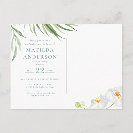 Tropisch gebladerte foto afstuderen briefkaart (Achterkant)