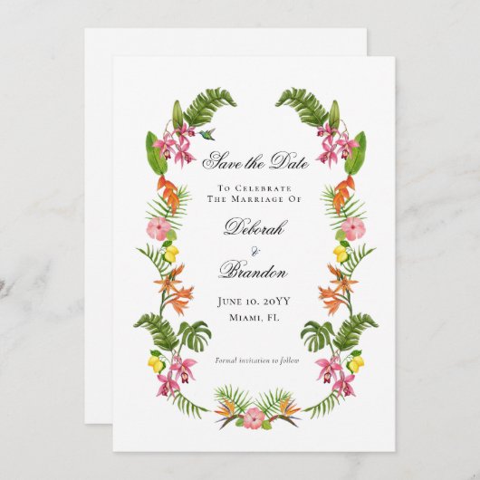 Tropisch Gebladerte Geen Foto Save The Date Kaart (Voorkant / Achterkant)