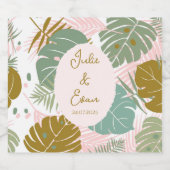 Tropisch gebladerte - Monstera en palmblad patroon Sparkling Wijnetiket (Enkel label)