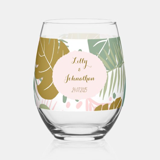 Tropisch gebladerte - Monstera en palmblad patroon Wijnglas Zonder Voet (Voorkant)