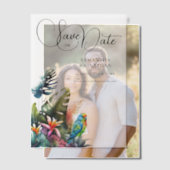 Tropisch gebladerte papegaai weelderig oerwoud blo vellum uitnodigingen (Offset (Koppel))