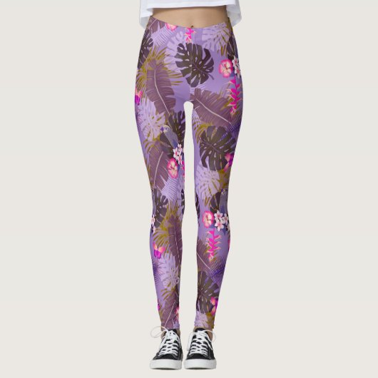 Tropisch gebladerte zomer Paarse Leggings (Voorkant)
