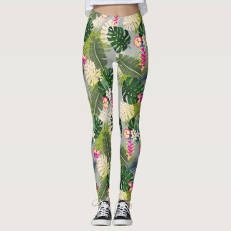 Tropisch gebladerte zomergrijs leggings