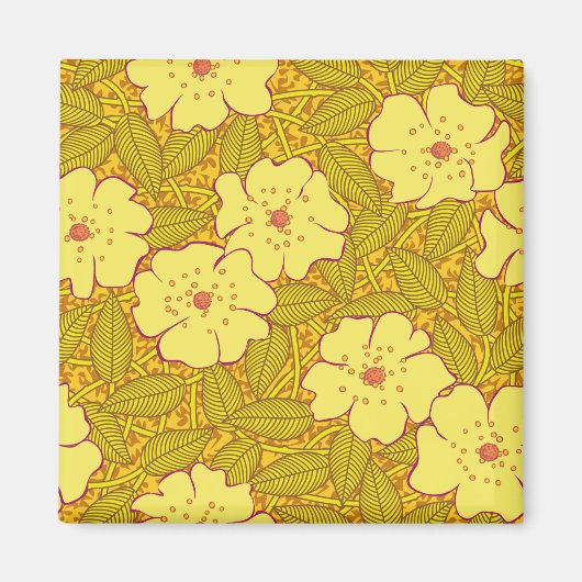 Tropisch geel bloemen patroon magneet (Voorkant)