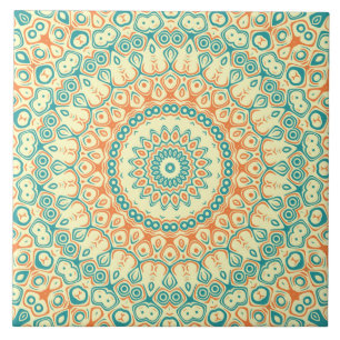 Tropisch geel Oranje Turquoise Mandala Design Tegeltje