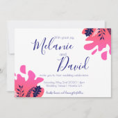 Tropisch geïnspireerde Navy Blue Hot Pink Wedding  Kaart (Voorkant)