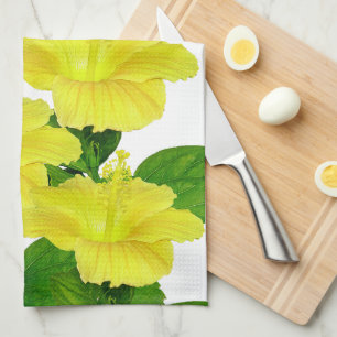 Tropisch gele hibiscus op wit theedoek