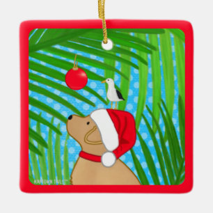 Tropisch gele Lab Santa-hond Kerst Ornament