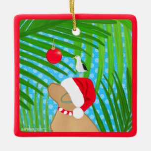 Tropisch gele Lab Santa-hond Kerst Ornament